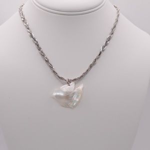 Silver Tone Necklace with Dove Pendant - Mother of Pearl